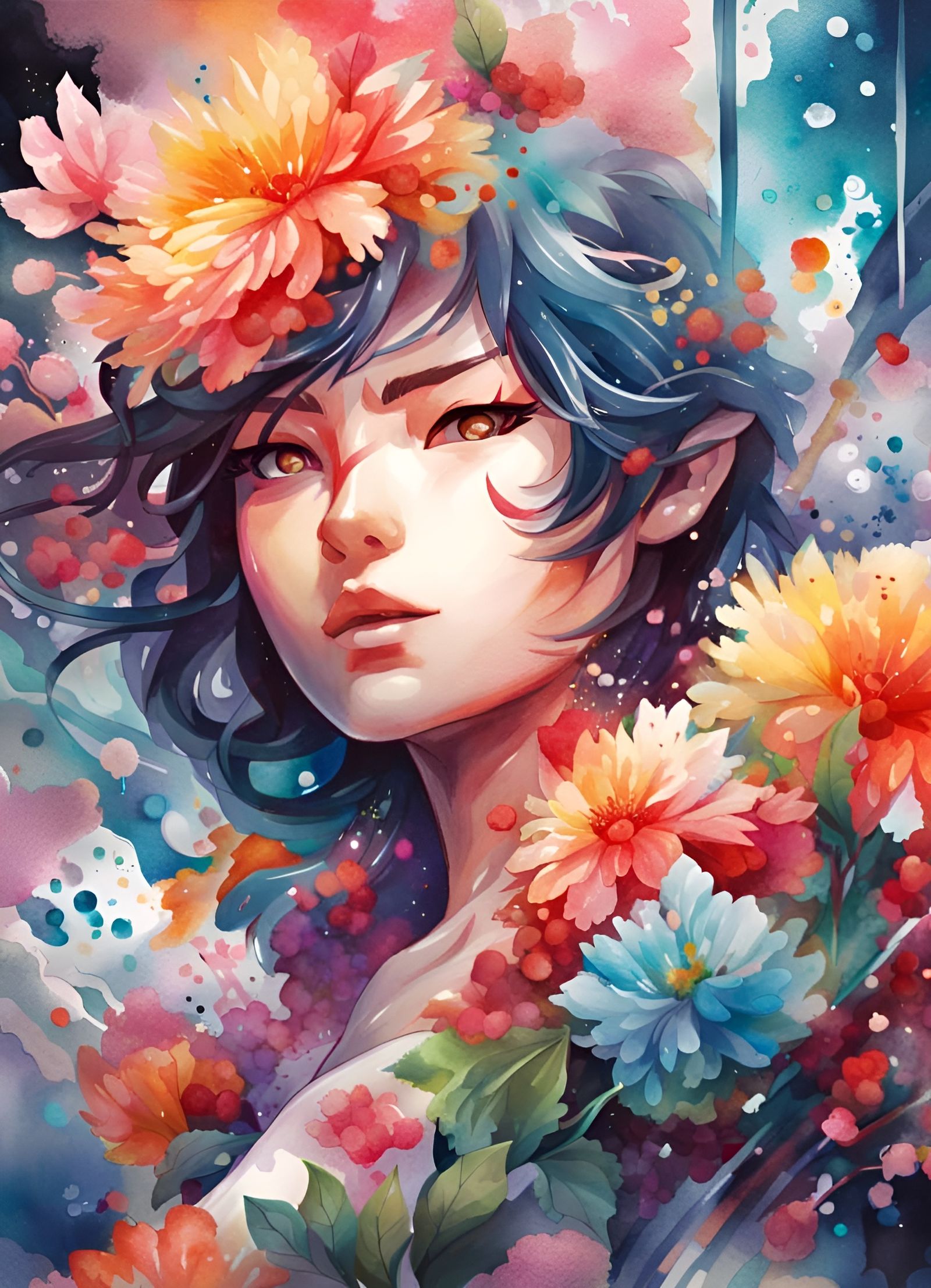 Abstract watercolor anime art