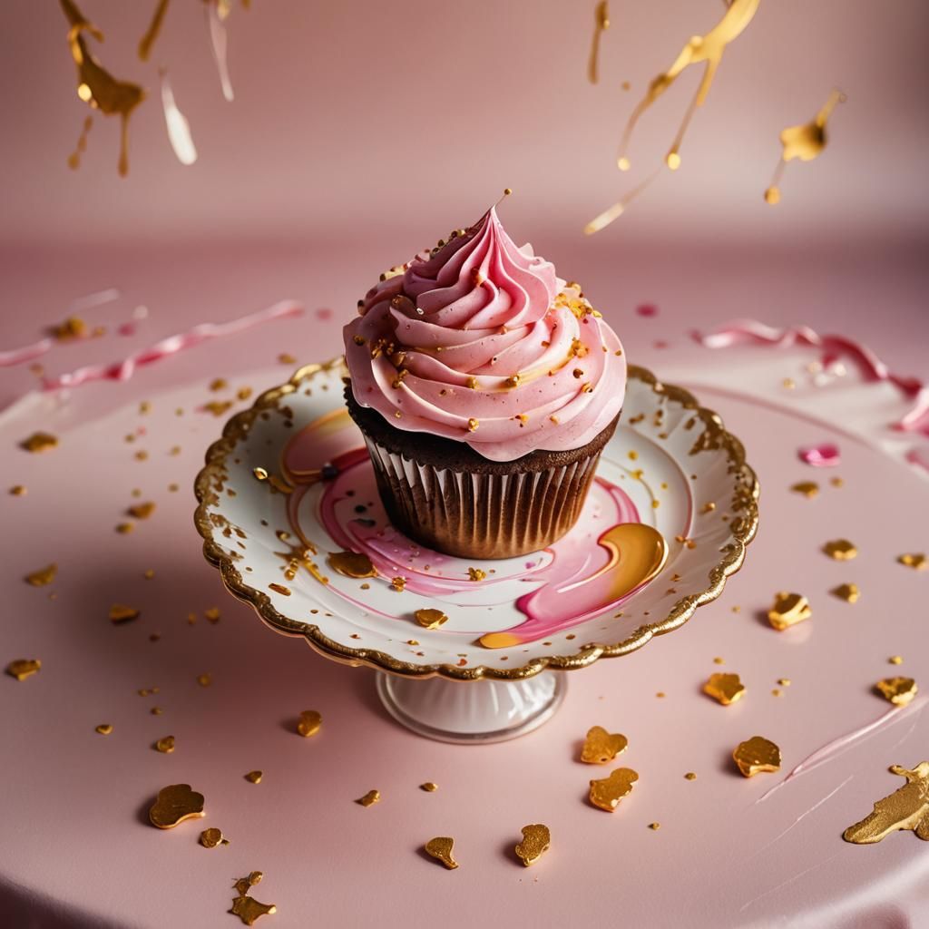 Vibrant Cupcake Splash Art in Oil Painting Style