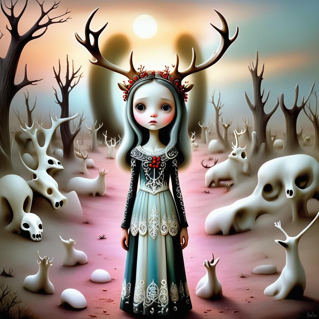 Surprised Girl Discovers Antlers in Desert Cemetery