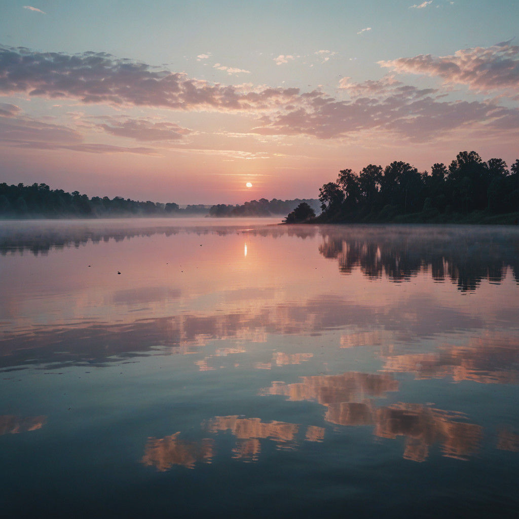 Sunrise Over Tranquil Lake in Cinematic Film Style