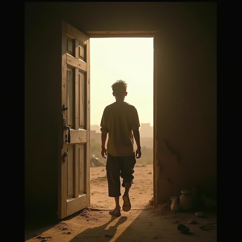 Hopeful Young Man Steps into a Bright Future