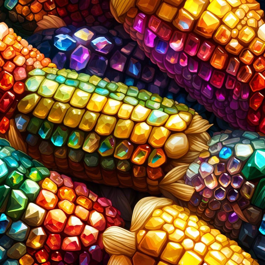 Crystal Corn Cob Reflecting Autumnal Jewel Tones