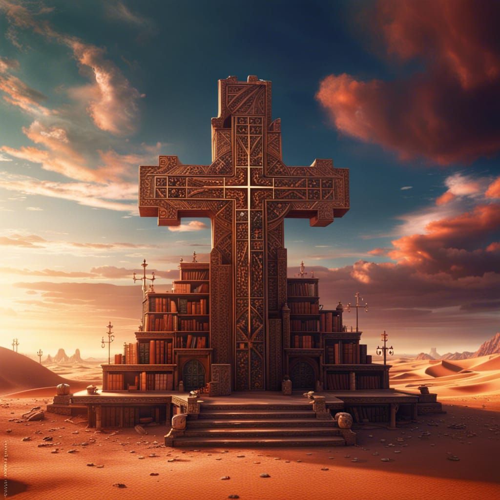 Desert Library with Sky Symbols, Detailed Matte Painting