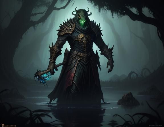 Menacing Bullywug Portrait in Dark Fantasy Style