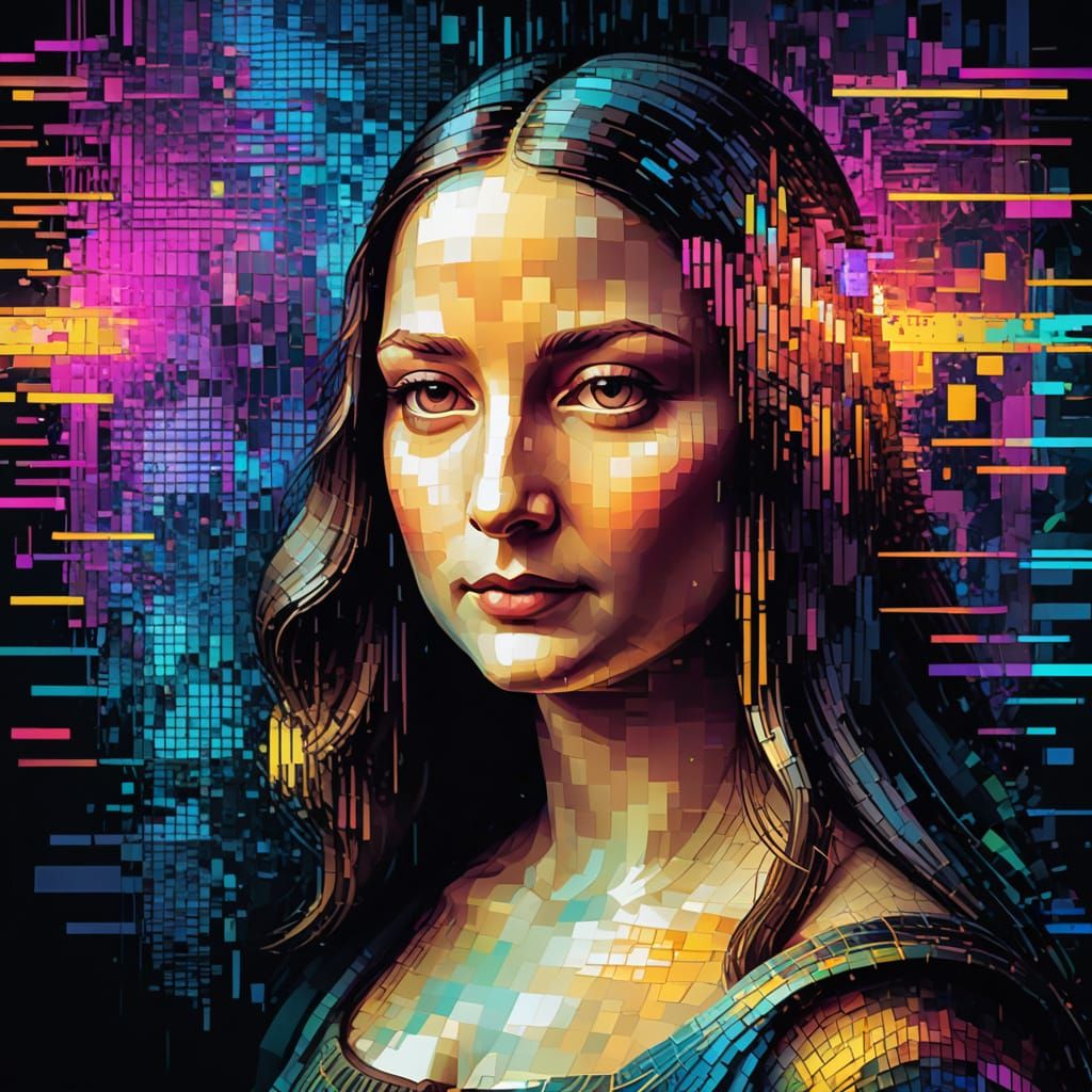 Mona Lisa Glitch Art Portrait in Digital Painting Style