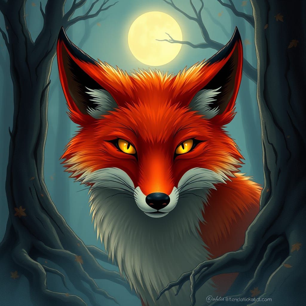 Whimsical Fox in a Misty Autumn Forest