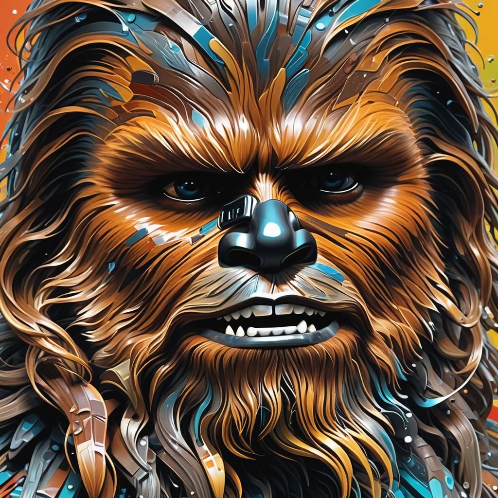 Hyperrealistic Portrait of Chewbacca as Splash Art