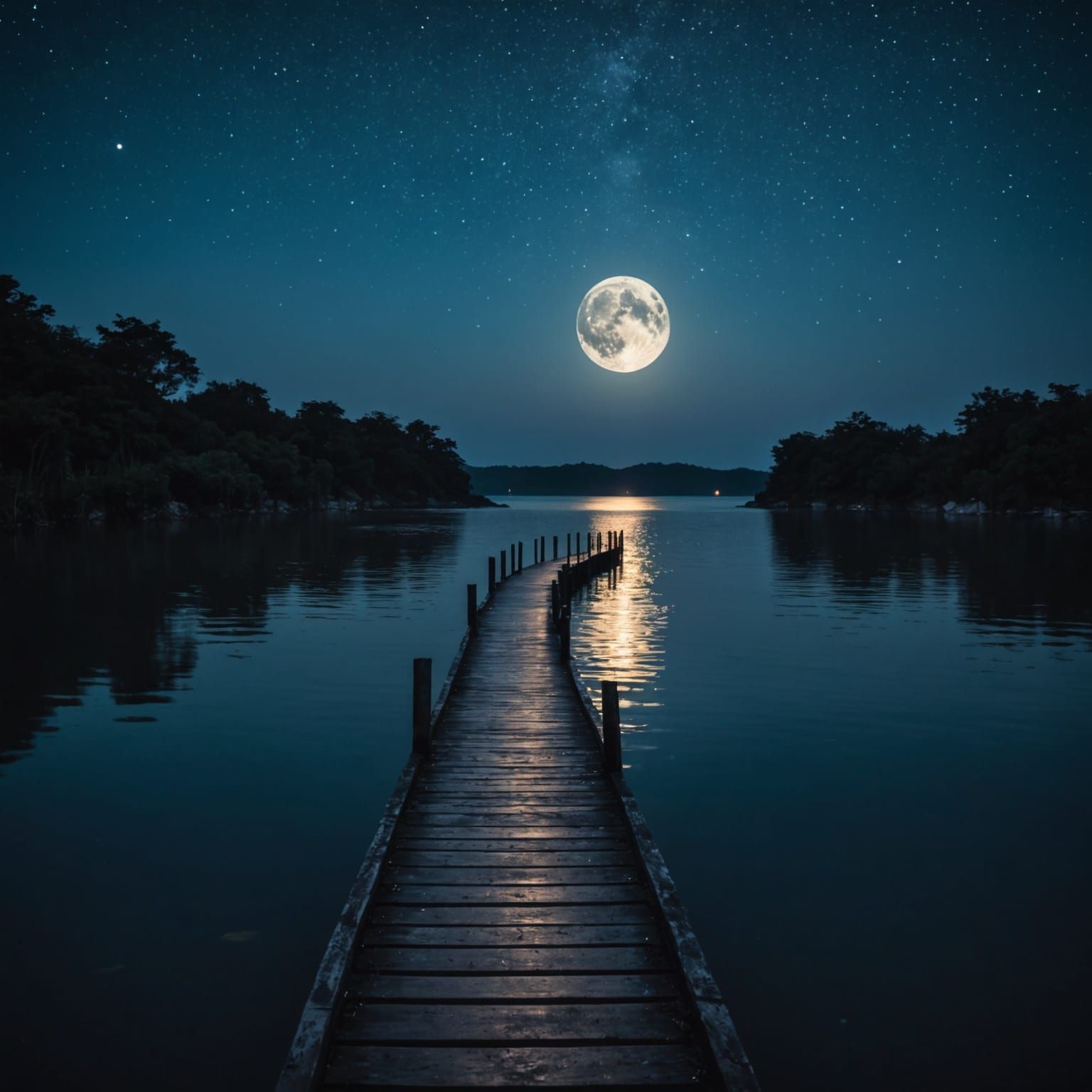 Enchanting Moonlit Path on Water at Night