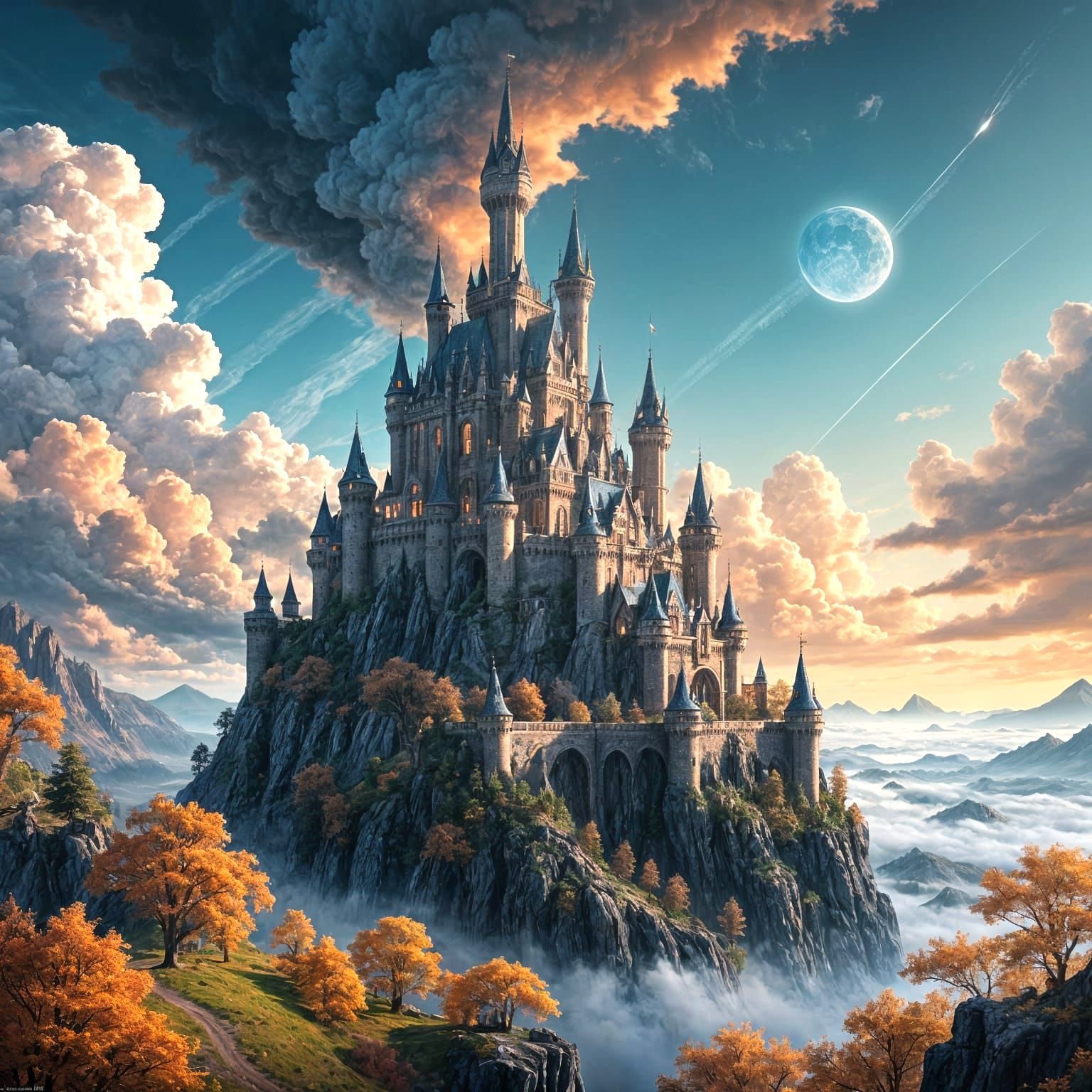 Dreamy Cloud Castle in Vibrant Fantasy Art Style