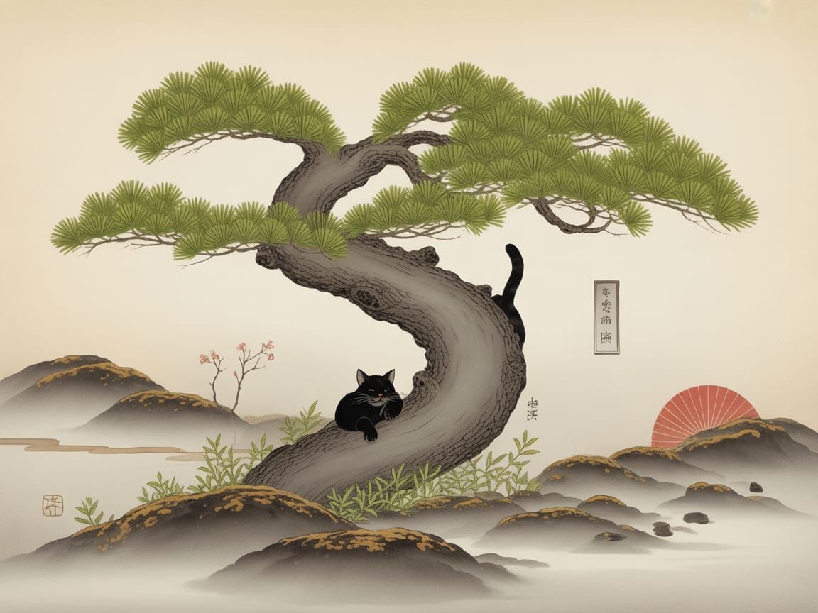 Cat-like Tree in Wabi-Sabi Edo Kiriko Style