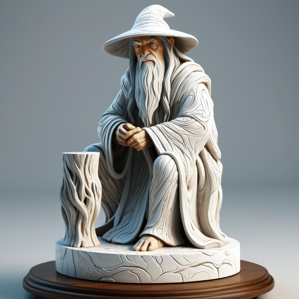 Intricately Carved Gandalf Figurine with Volumetric Lighting