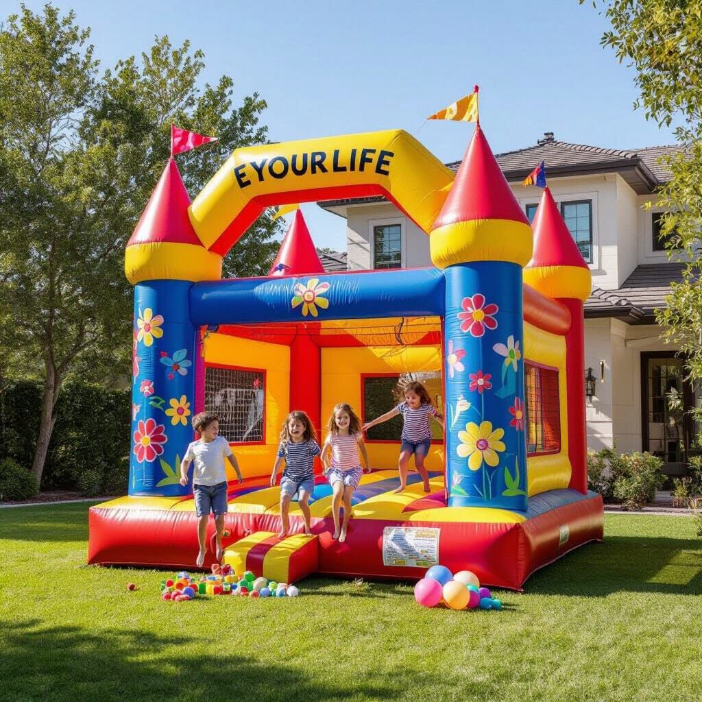 Inflatable Castle Bounce House on Villa Lawn