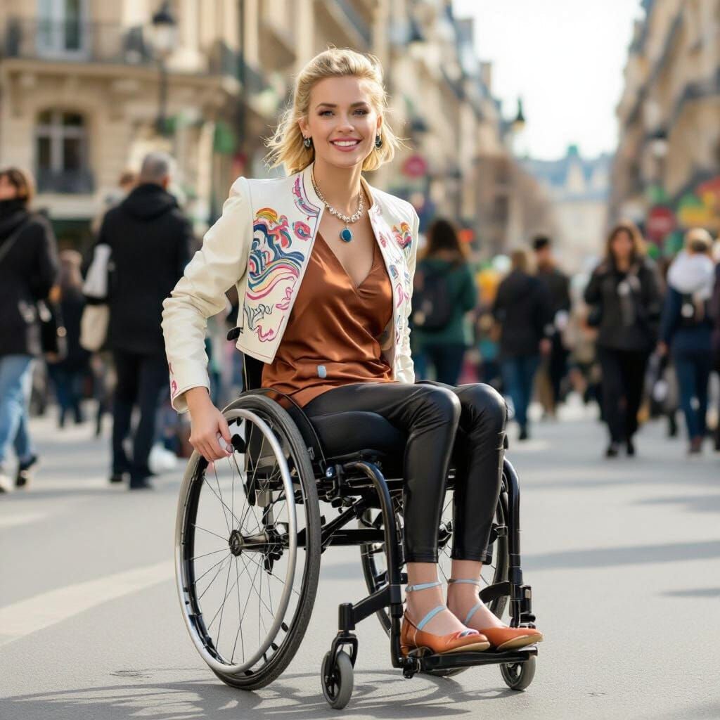 Woman in Wheelchair on Paris Street, Sharp Focus