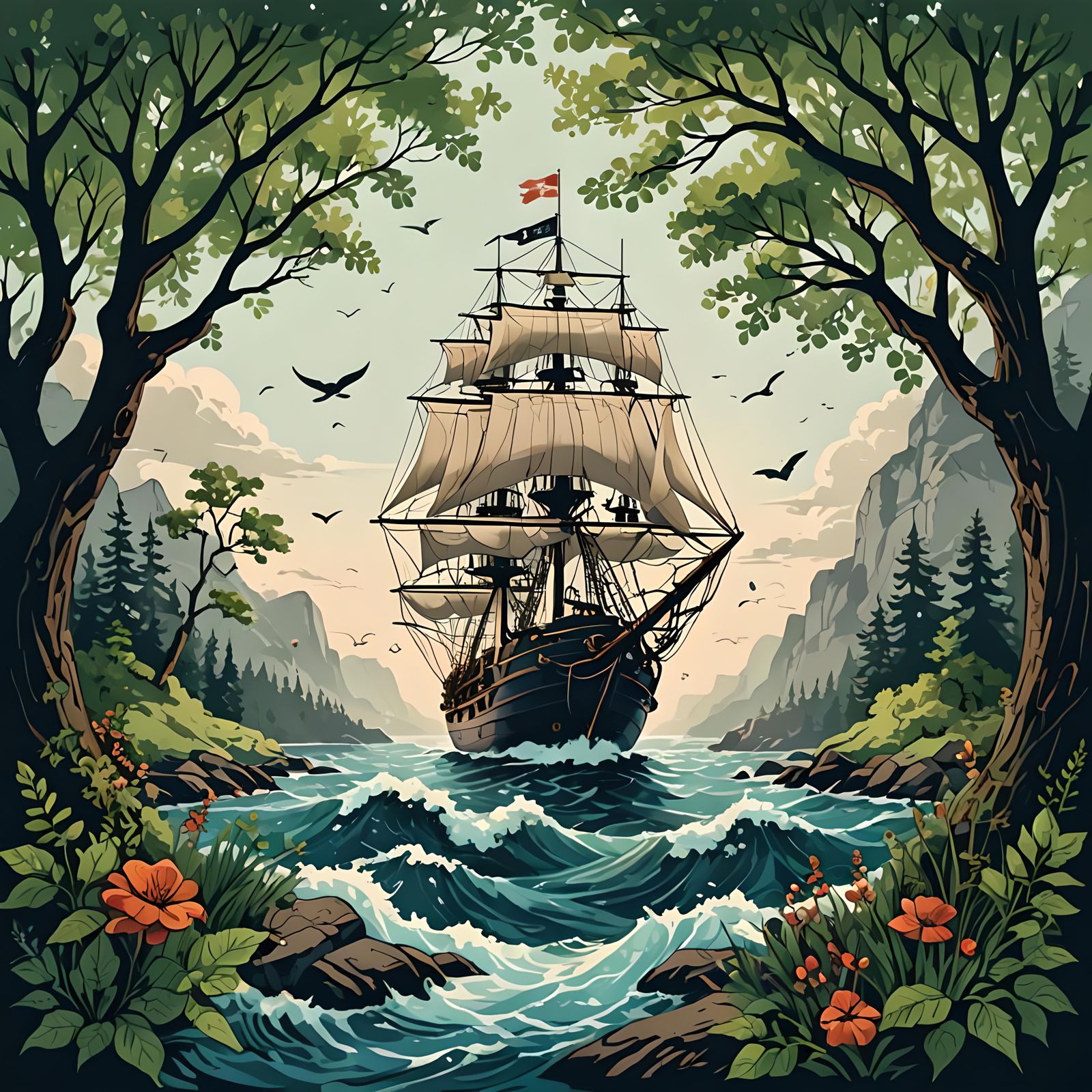 Abstract Seascape with Unanchored Ship