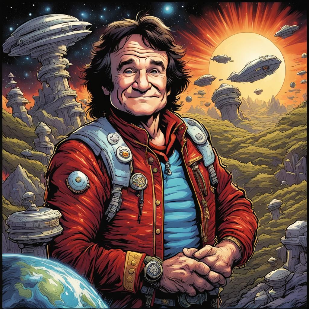 Mork from Ork in Comic Book Art Style