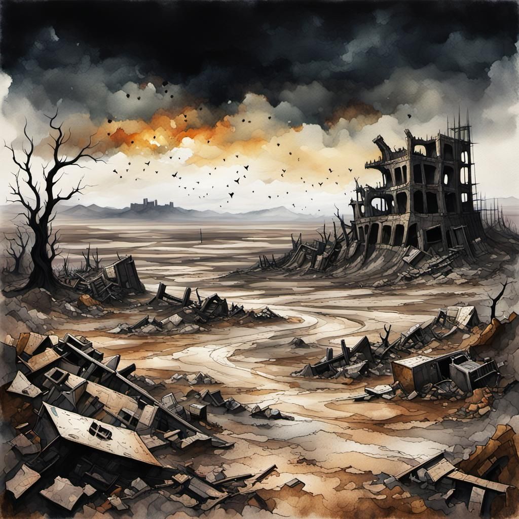 Gothic Wasteland: Post-Apocalyptic Ruins in Mixed Media