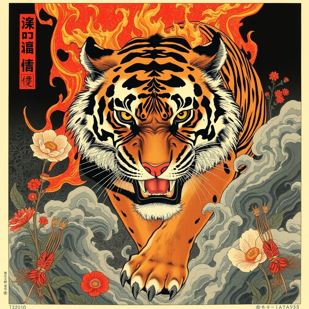 Tiger in a Vibrant, Dynamic Artistic Style