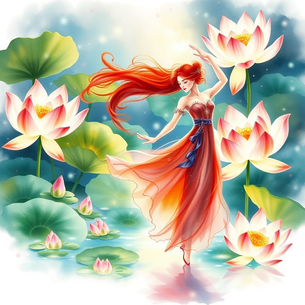 Whimsical Watercolor Lotus Dance