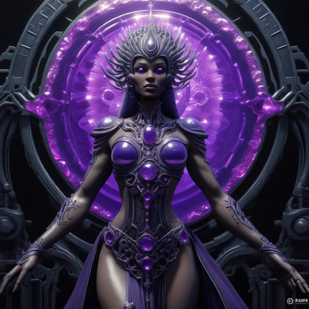 Sensual Purple Priestess in Hyper-Realistic Fantasy Art