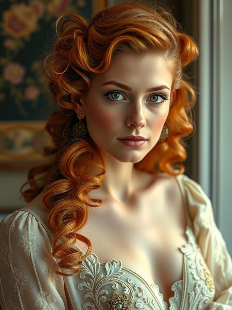Elegant Redhead Portrait in Art Nouveau Style