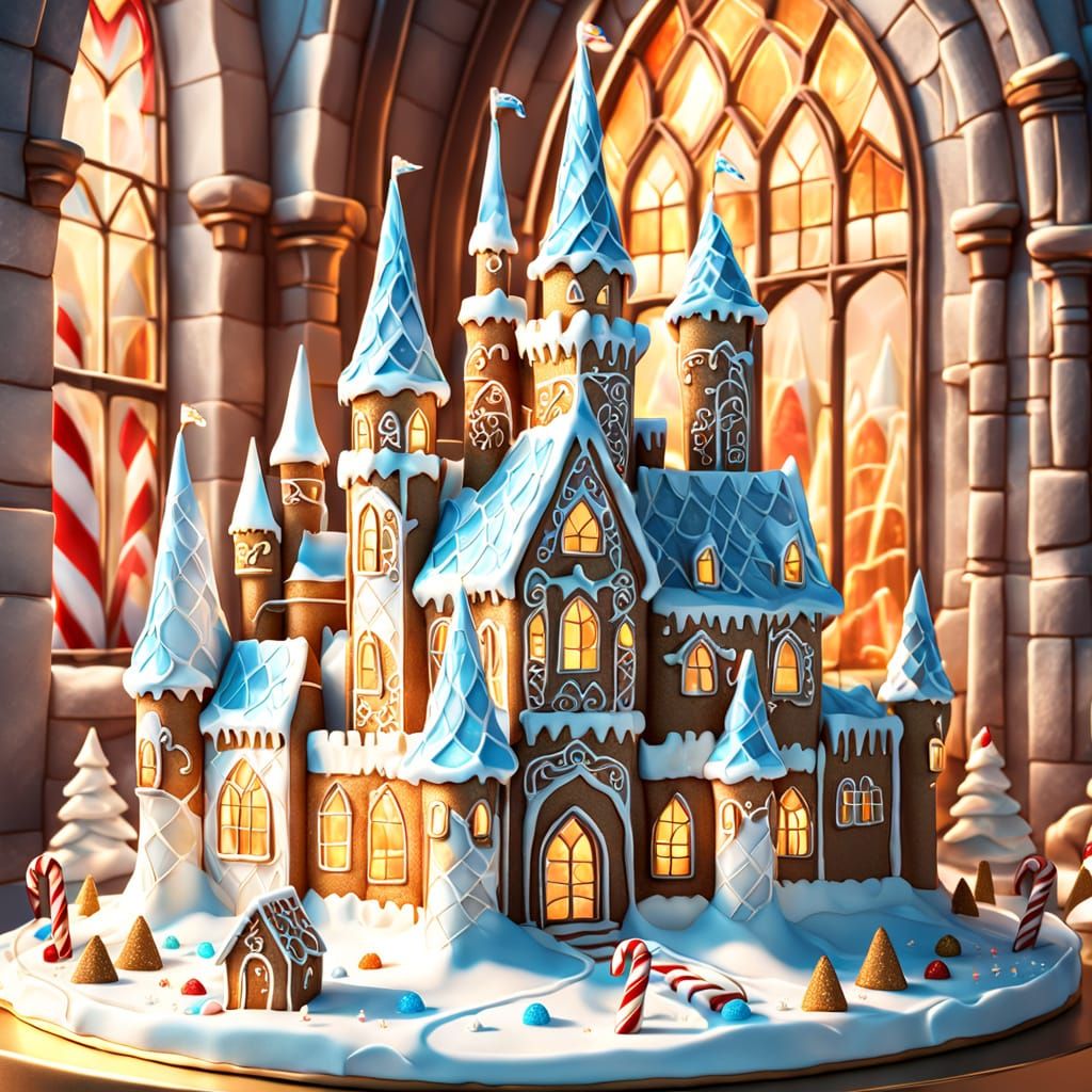 Whimsical Gingerbread Castle with Stained Glass Windows
