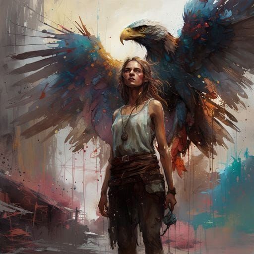Woman and Giant Eagle Portrait in Fine Art Style