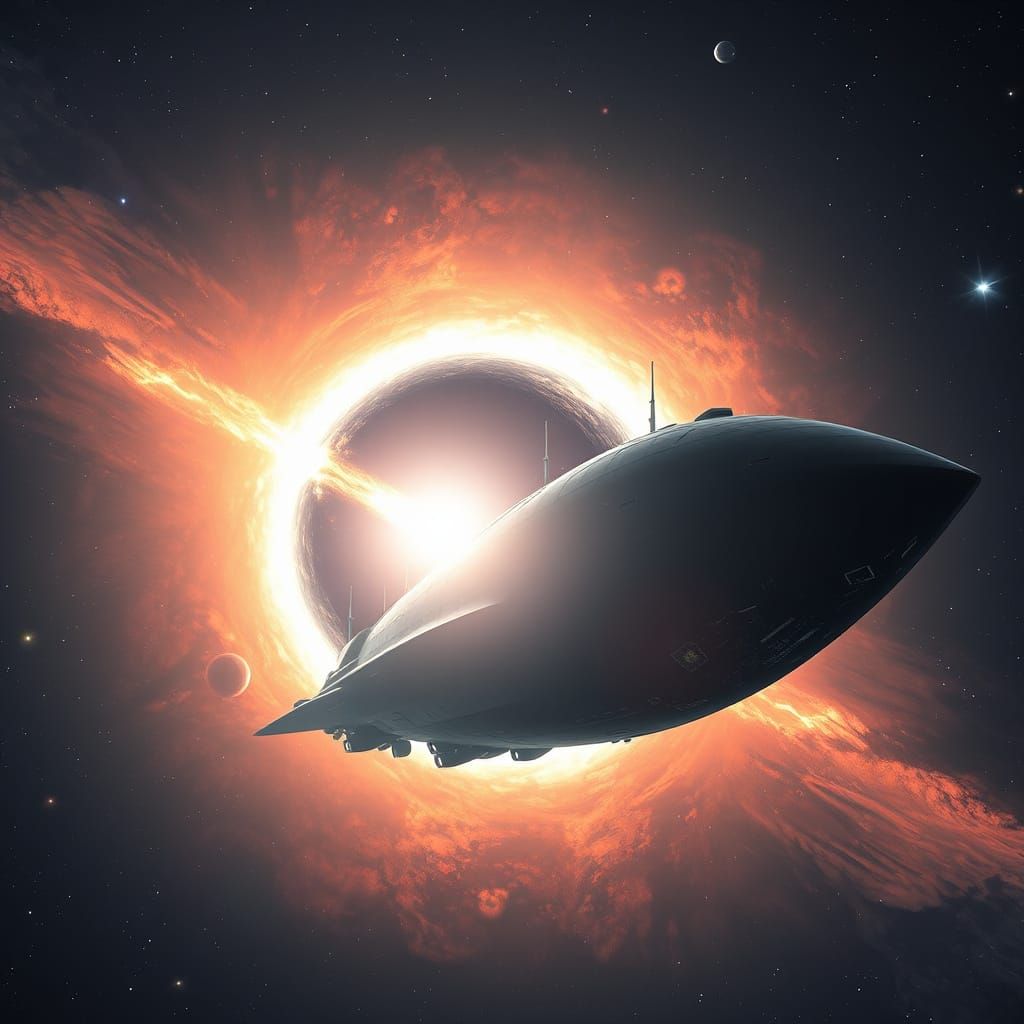 Giant Spaceship Enters Black Hole in Deep Space