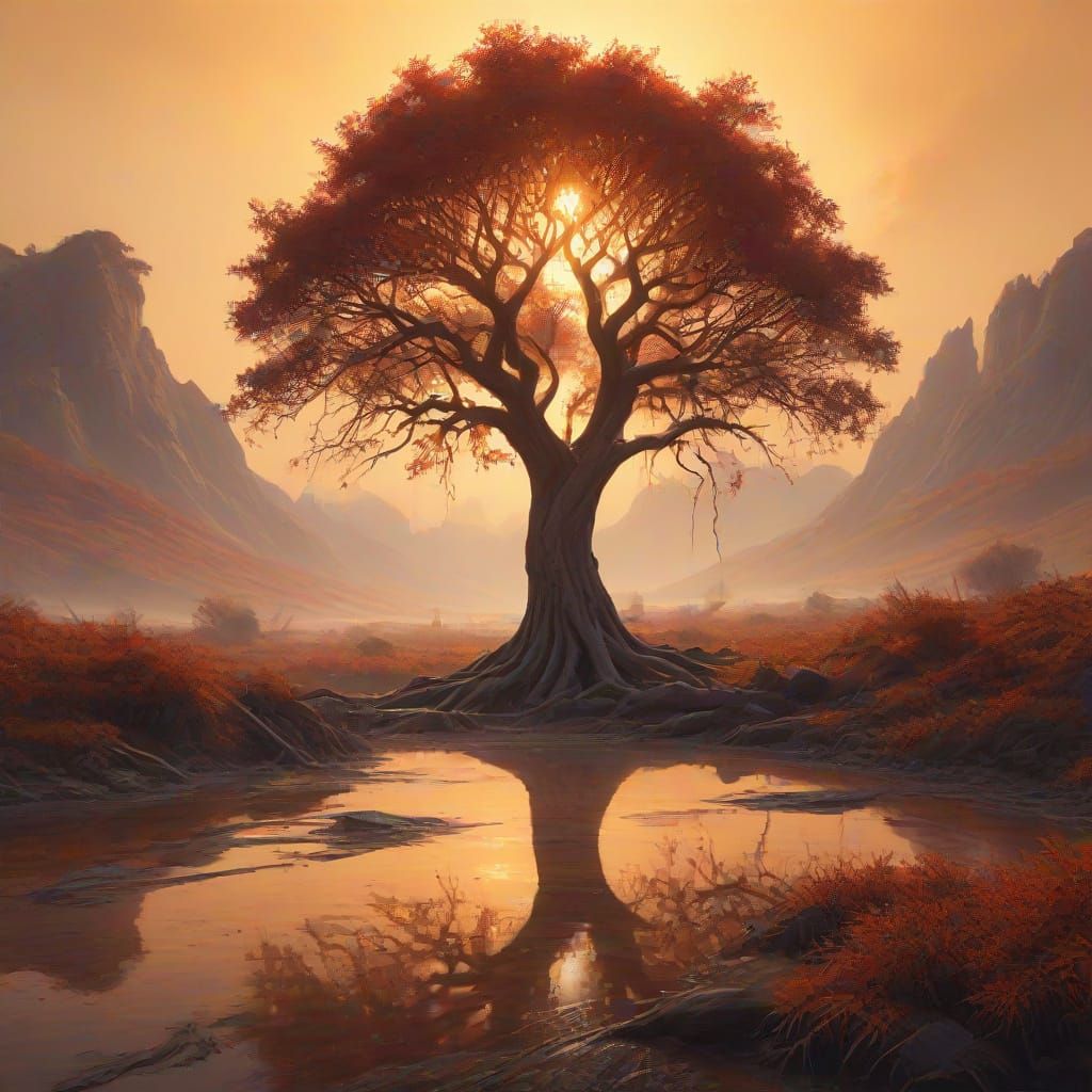 Surreal Tree Melts in Dreamy Oil Painting