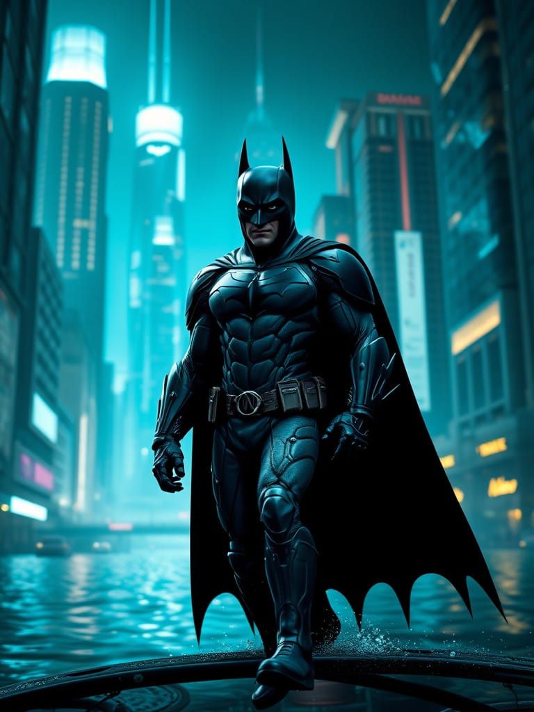 Batman in a Futuristic Gotham Cityscape