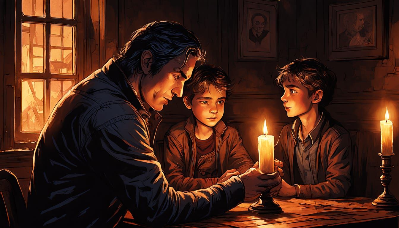 Vampire Dad Embracing Children: Comic Book Illustration