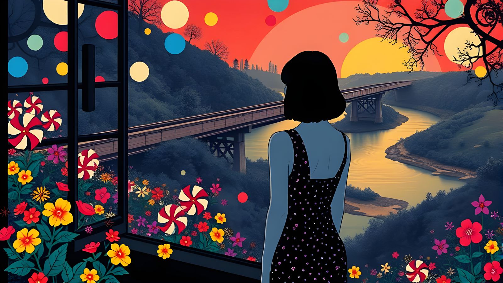 Mysterious Cityscape Unfolds from Rear Window in Film Noir S...