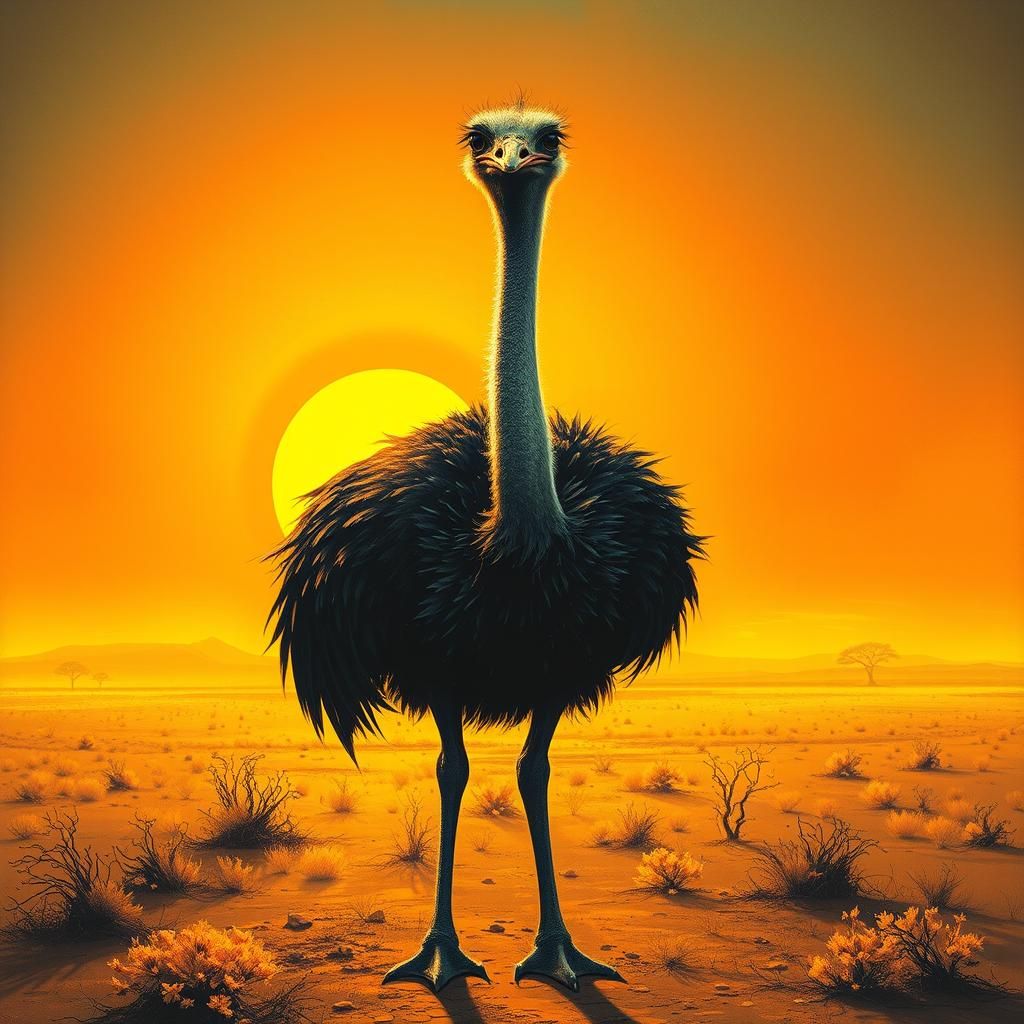 Anxious Ostrich in Expressionist Surrealist Landscape