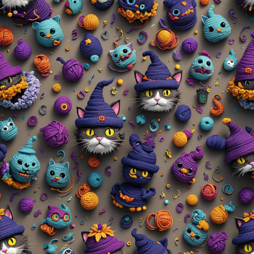 Cheshire Cat Amigurumi Hat: Detailed Fantasy Art