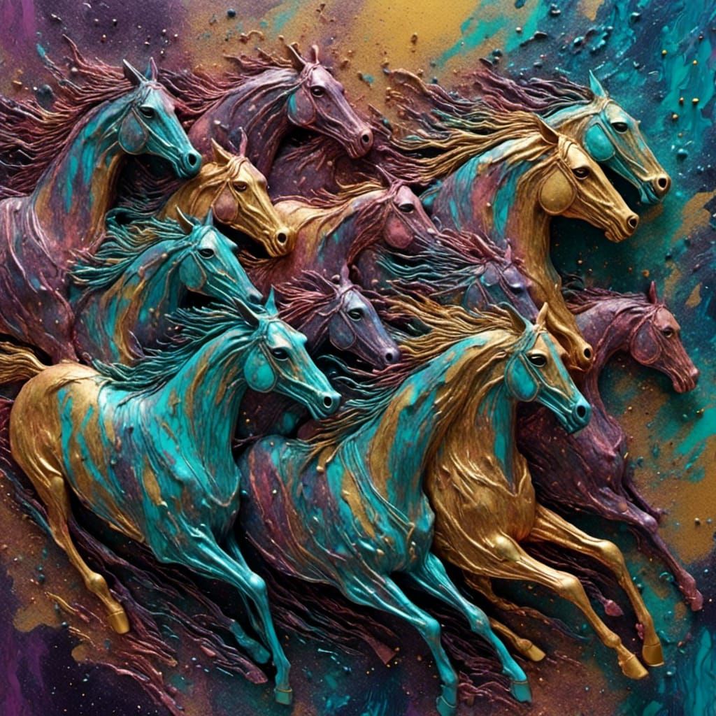 Racehorses Bursting from the Gate with Acrylic Texture