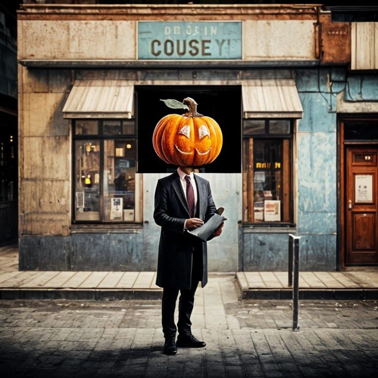 Uncanny Liminal Space with Orange-Headed Figures