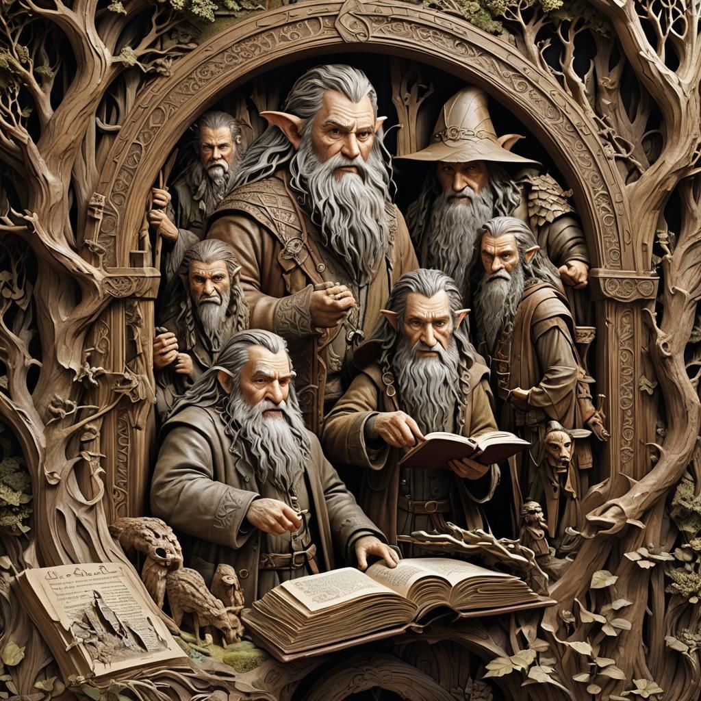 The Hobbit Characters Carved in Book: Digital Matte Painting