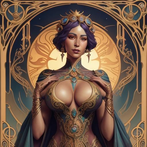 Art Nouveau Sun Goddess in Vibrant Colors