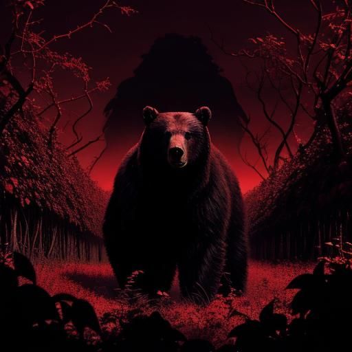 Black and Red Bear Silhouette in Thorny Forest