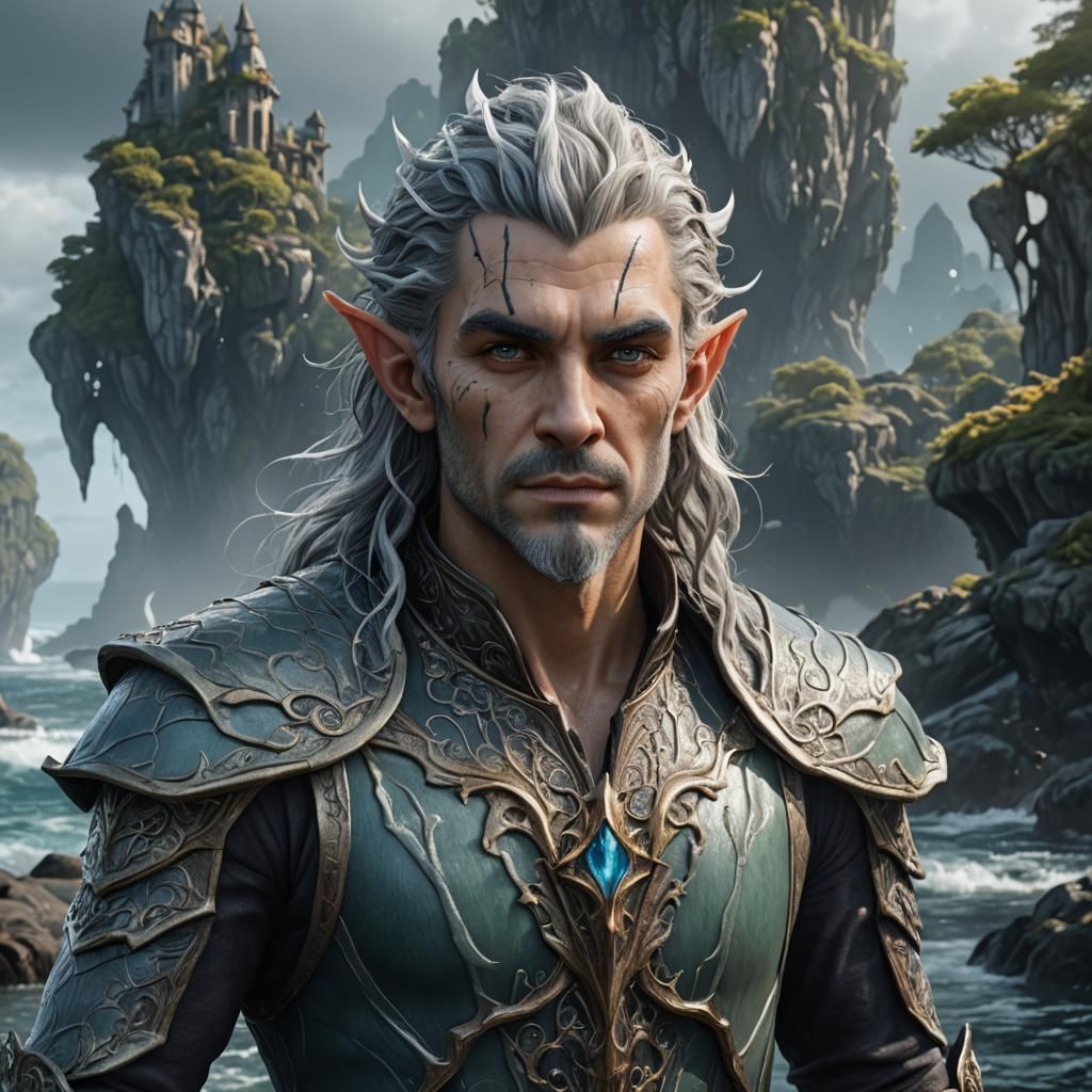 Young Sea-Elf with Grey Hair: Fantasy Art