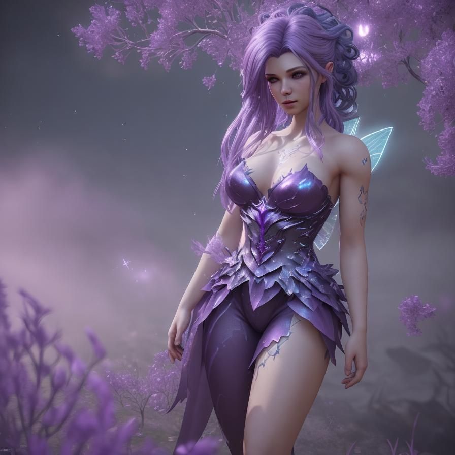 Beautiful Purple-Haired Fairy in 3D Cinematic Style