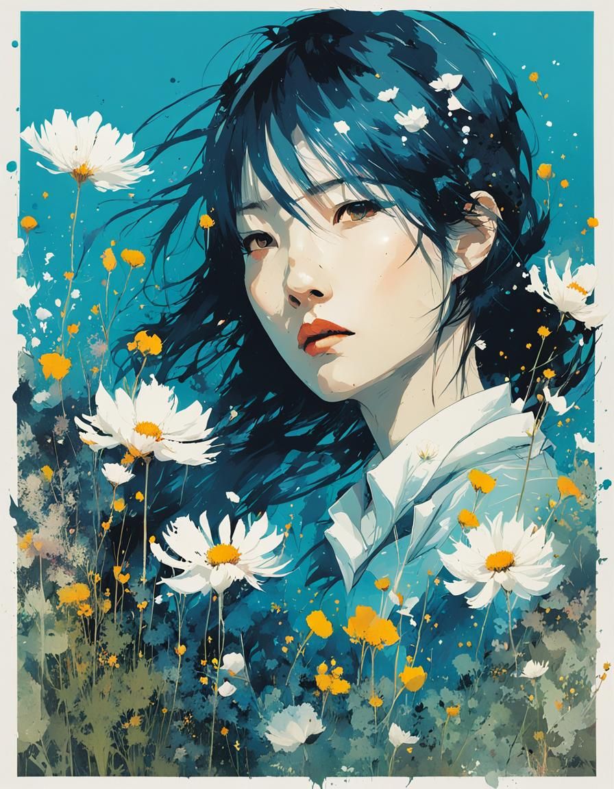 Wildflowers with Ink Splatter Digital Art