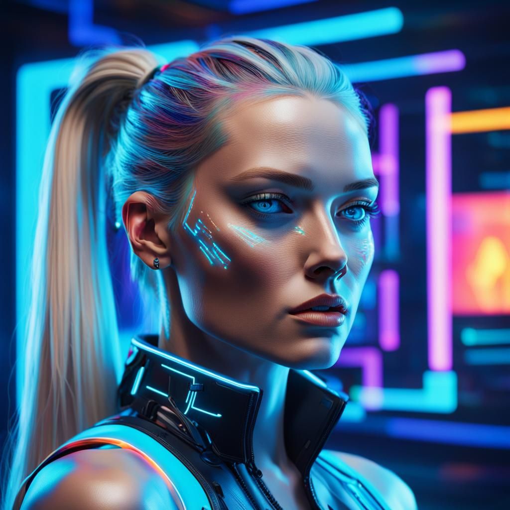 Cyberpunk Woman Portrait in Neon Lit Environment