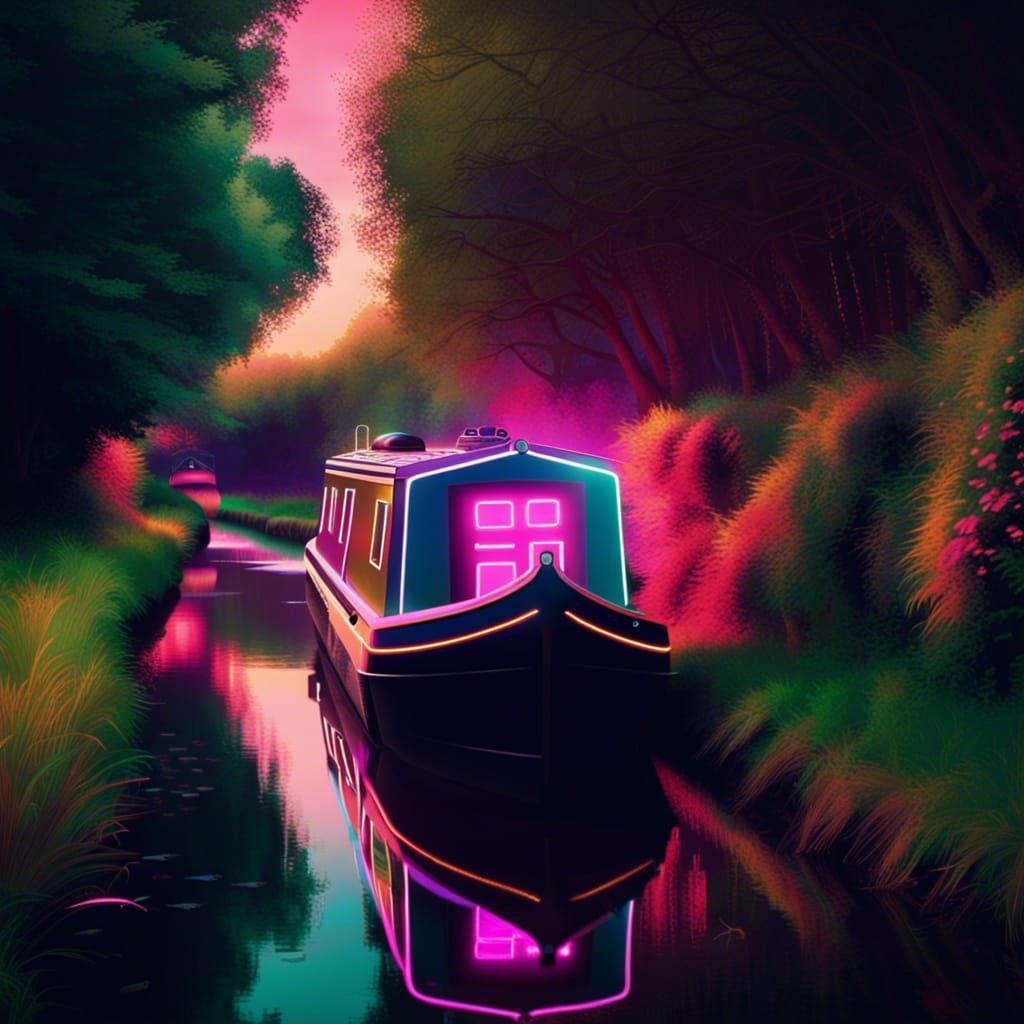 Synthwave Narrow Boat on English Canals