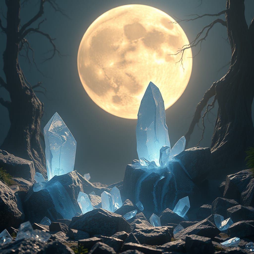 Epic Crystal Realm Illuminated by Moonlight