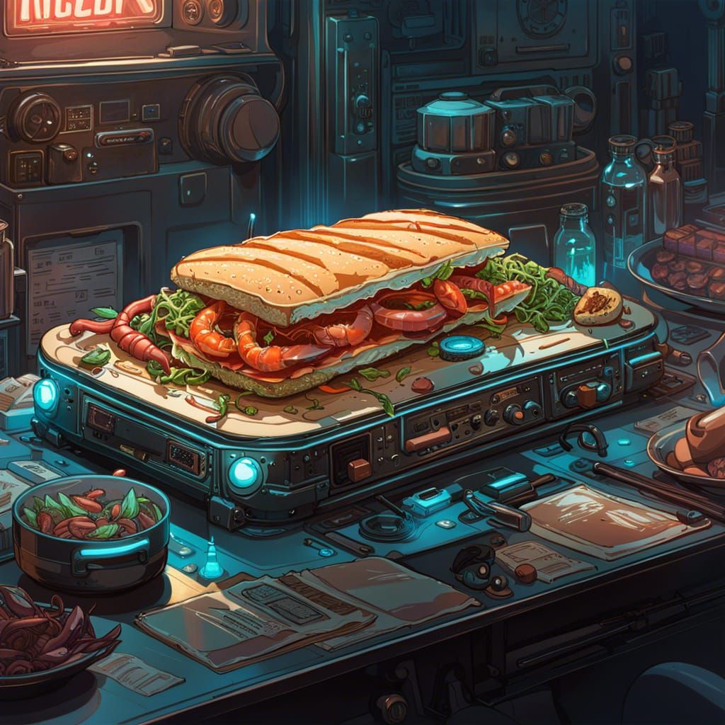 Cyberpunk Seafood Sandwich Art