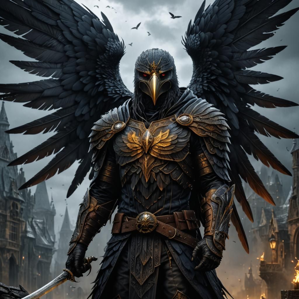 Detailed Bird-Man with Raven Head in Fantasy Art