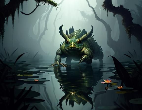 Bullywug Emerges in Mangrove Swamp: 3D Cinematic Render