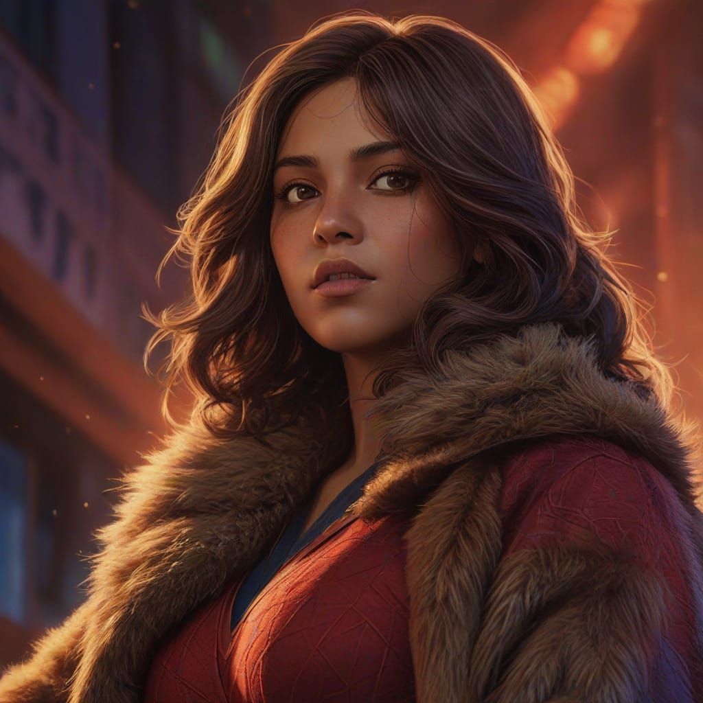 Pregnant Kamala Khan in Fur Coat, Hyper-Realistic Art