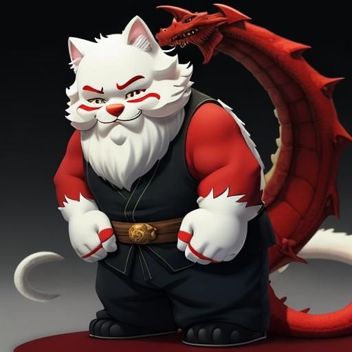 Smiling Red Anime Cat with Dragon Tail