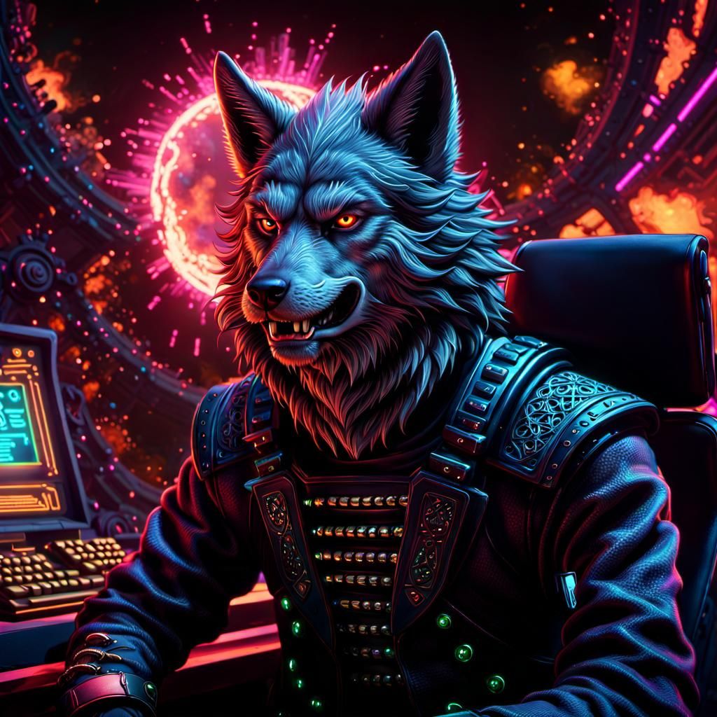 Werewolf Hacker in Neonpunk Cyberpunk Style